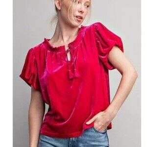 Free People Fuchsia Blouse with Puff Sleeves